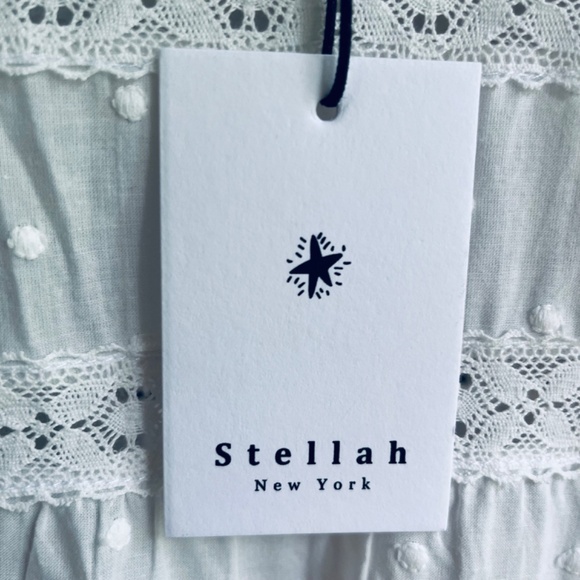 Stellah White Cotton Swiss Dot Dress M Puff Sleeve Lace Trim Tiered Skirt - Picture 10 of 16